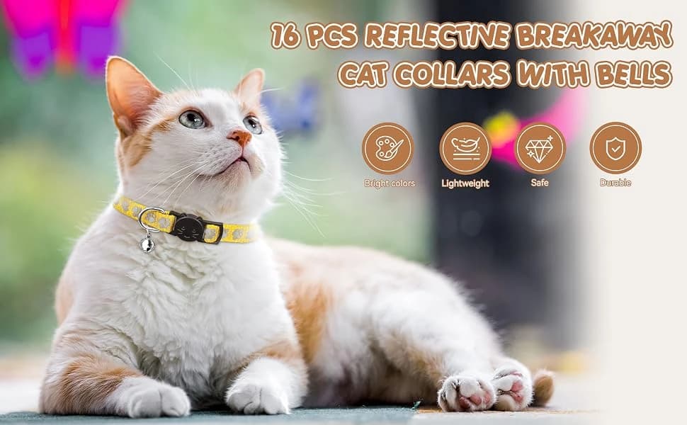 16 PCS Breakaway Cat Collars with Bells Reflective Cat Collar Safety Nylon Kitten Collars Cat Collars for Girl — product details