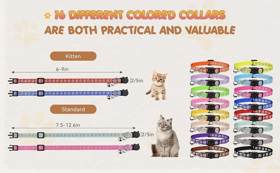 16 PCS Breakaway Cat Collars with Bells Reflective Cat Collar Safety Nylon Kitten Collars Cat Collars for Girl — product details