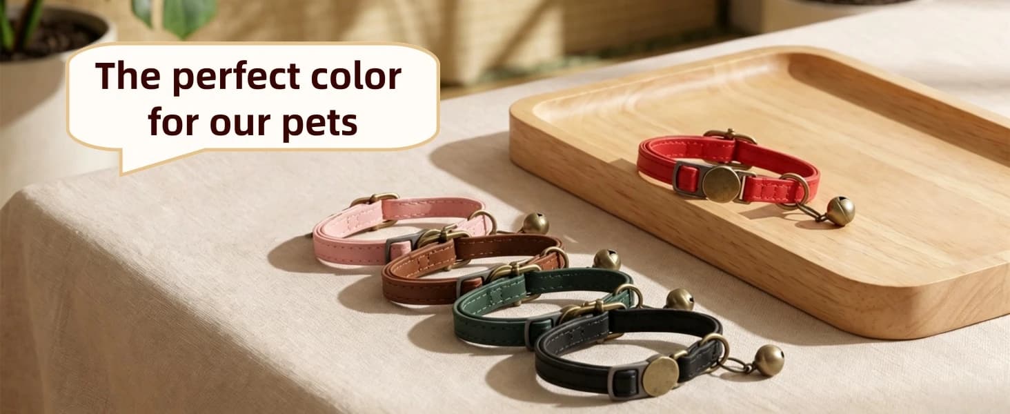 Leather Cat Collar with Bell Breakaway- Adjustable — product details