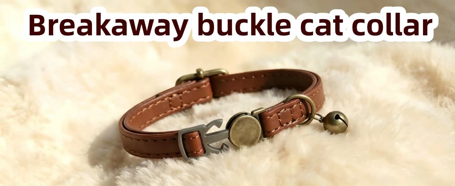 Leather Cat Collar with Bell Breakaway- Adjustable — product details