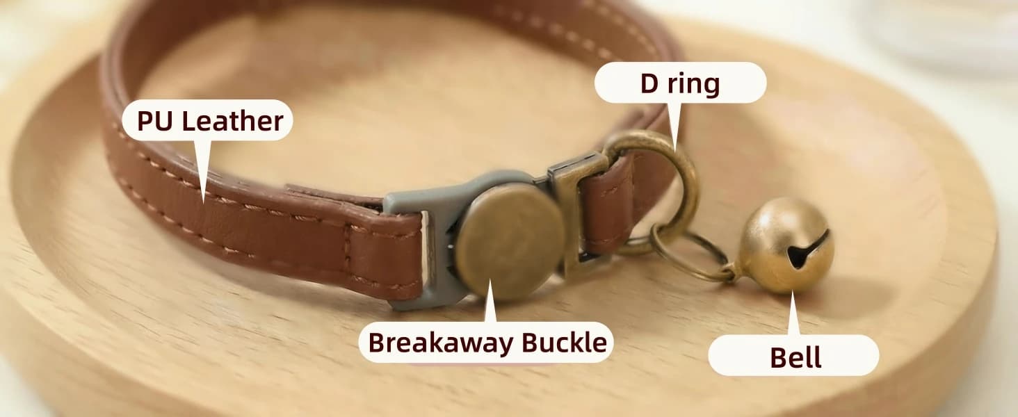 Leather Cat Collar with Bell Breakaway- Adjustable — product details