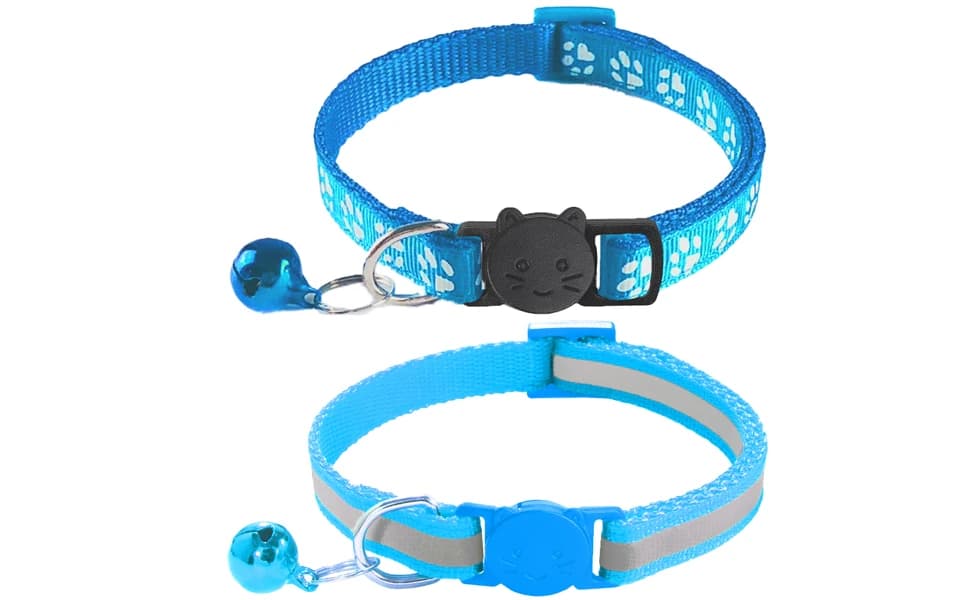 2 Pack Breakaway Cat Collars with Bells — 2 Pack Breakaway Cat Collars with Bells, Reflective Design and Claw Print Design, Safety Buckle Kitten Collars Adjustable from 7.5 to 12.5 Inches.