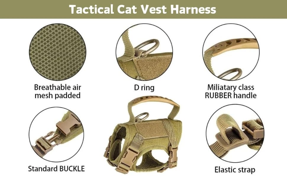 Tactical Cat Harness and Leash Set for Walking Escape Proof Adjustable Large Cat Vest Harness with Patches Soft — product details