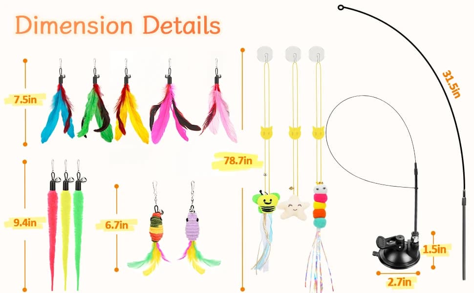 Interactive Cat Toys — 15PCS Cat Wand and Feather Toys for Indoor Cats — product details