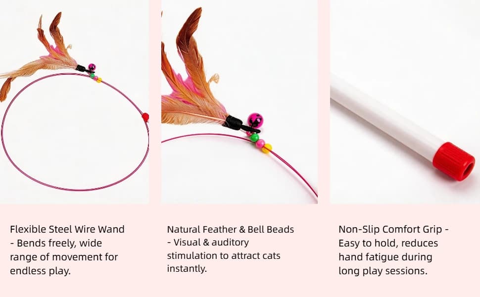 Cat Feather Wand Toy - Steel Wire Feather Interactive Cat Stick Training - Beads Bells Kitten Wand Toys Pet â product details