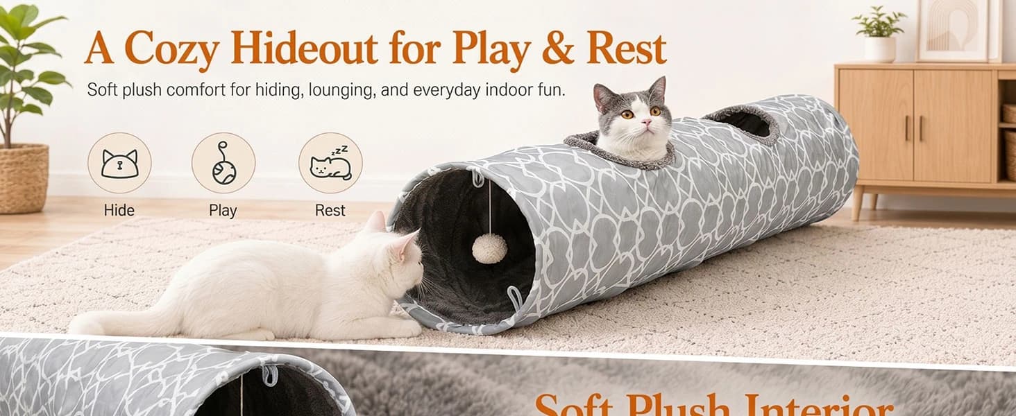Geometric Straight Cat Tunnel with Plush Inside — product details