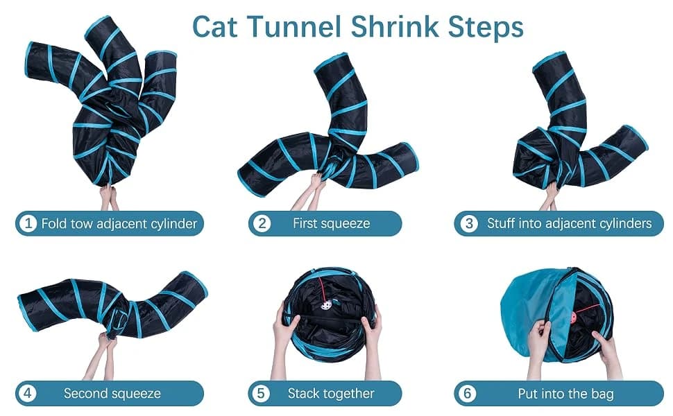 Cat Tunnel for Indoor Cats Large, with Play Ball S-Shape 5 Way Collapsible Interactive Peek Hole Pet Tube Toys — EASY AND QUICK STORAGE METHOD