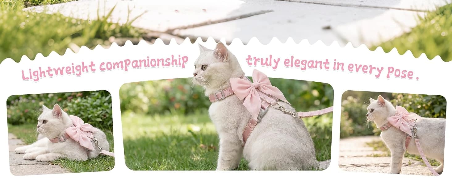 Pink Bow Cat Harness and Leash Set — Escape Proof — product details