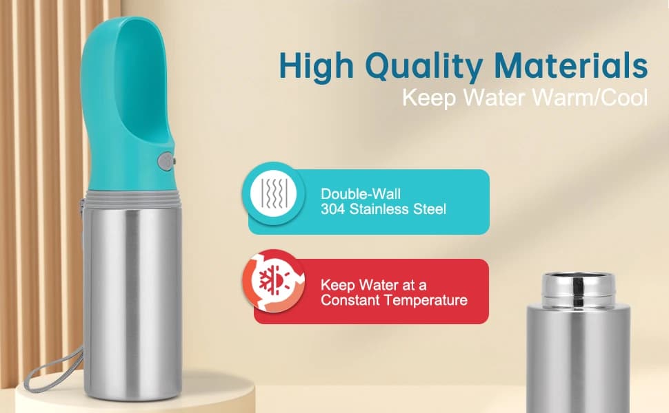 Portable Dog Water Bottle — 14 OZ Stainless Steel Pet Water Dispenser — Durable Material