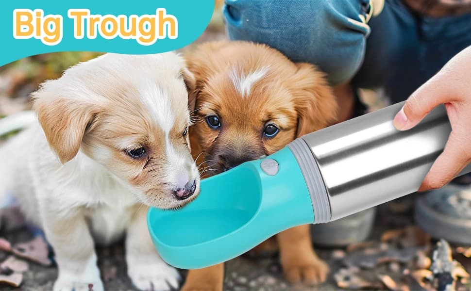 Portable Dog Water Bottle — 14 OZ Stainless Steel Pet Water Dispenser — Perfect Size