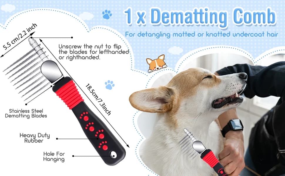 4 Pcs Dog Dematting Comb — Red and Black Classic Grooming Set — product details