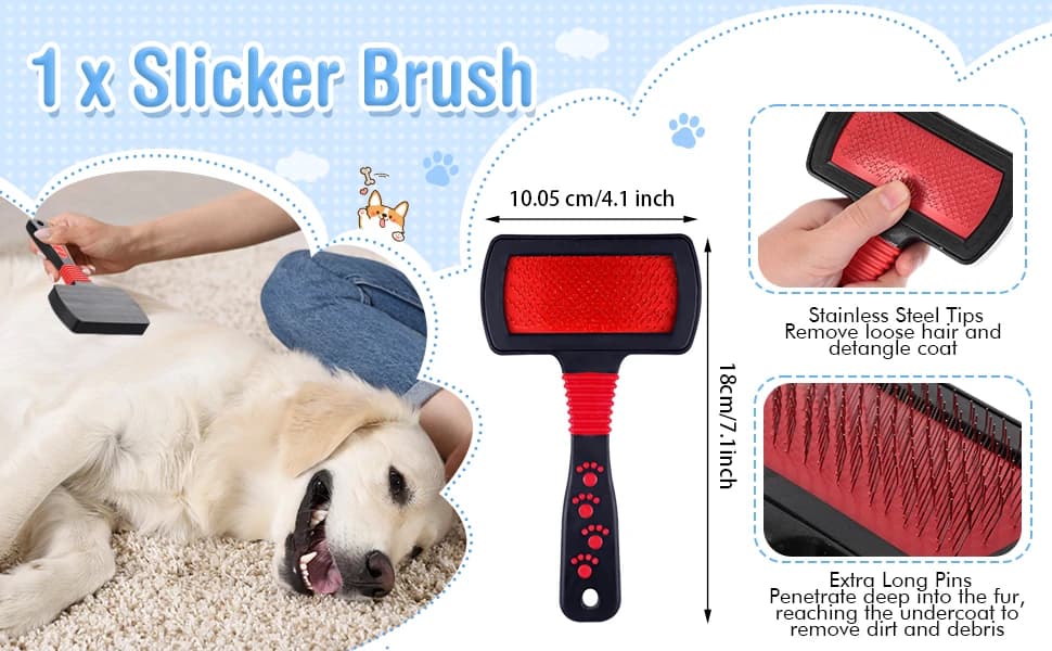 4 Pcs Dog Dematting Comb — Red and Black Classic Grooming Set — product details
