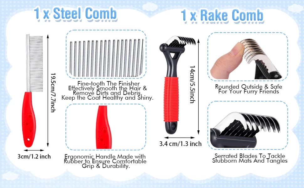 4 Pcs Dog Dematting Comb — Red and Black Classic Grooming Set — product details