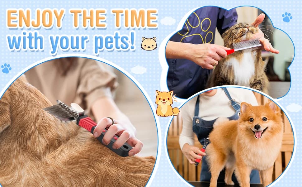 4 Pcs Dog Dematting Comb — Red and Black Classic Grooming Set — product details