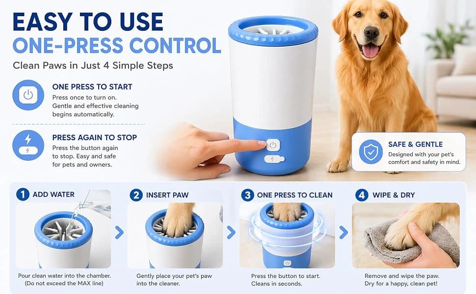 Electric Dog Paw Cleaner Cup – Rechargeable Paw Cleaning Device with Soft Silicone Bristles — product details