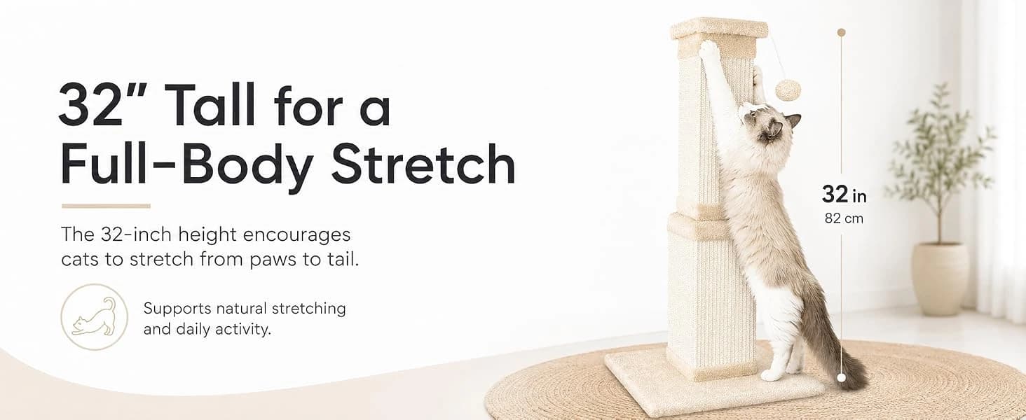 Cat Scratching Post for Indoor Cats — 32Inch Sisal Cat Scratcher — product details