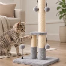 Tall Cat Scratching Post, Double Lower Posts Extra Stable Cat Post Tree Scratcher with Sisal Rope and Teasing 4 — Comfortable Stretching Height