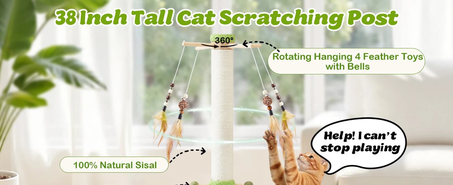 38" Tall Sisal Cat Scratching Post with Stable Base for Indoor Adult Cats — product details