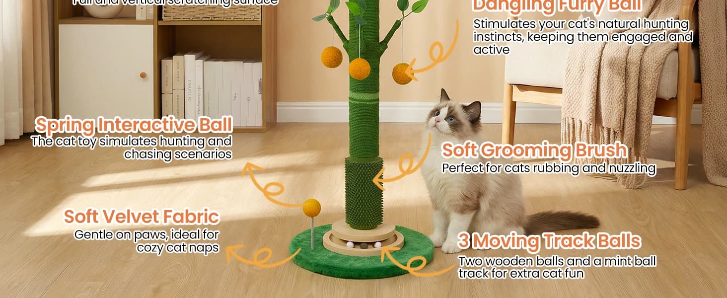 46" Extra Tall Cat Scratching Post for Large Cats — Sisal Rope — product details