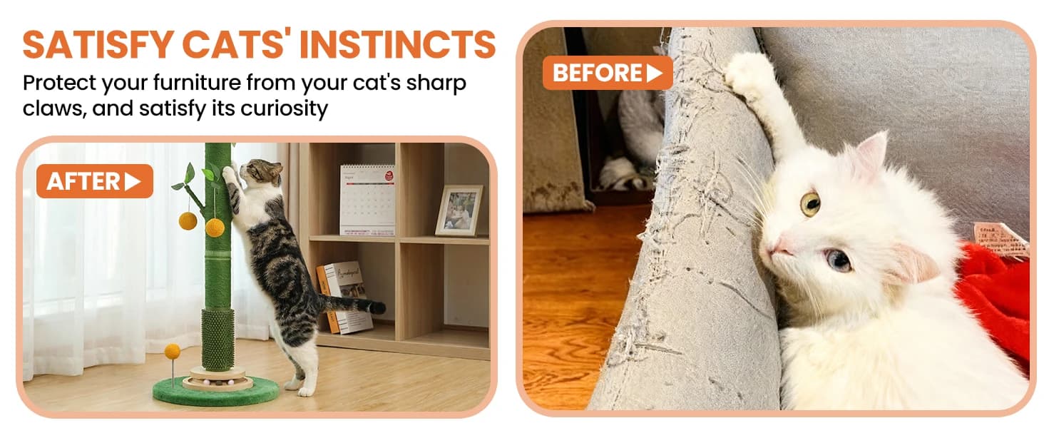 46" Extra Tall Cat Scratching Post for Large Cats — Sisal Rope — product details
