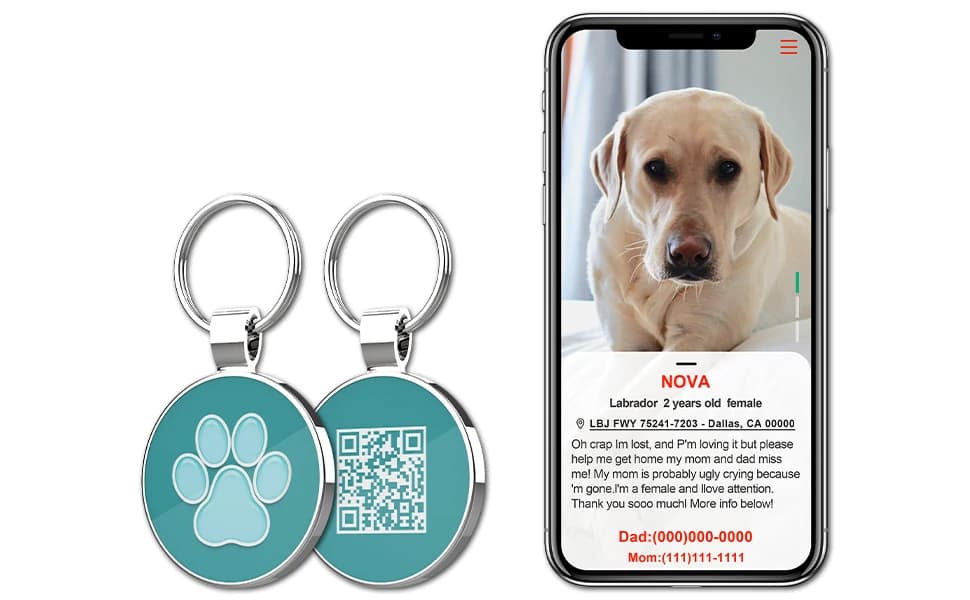 QR Code Pet ID | Personalized Dog and Cat Collar Tag | Online Profile with Instant Scanned Location Alert Email — product details