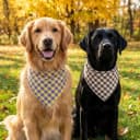 Cotton Linen Dog Bandana 1 Pack — Brown Khaki Gingham Dog Scarf