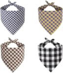Cotton Linen Dog Bandana 1 Pack — Brown Khaki Gingham Dog Scarf