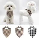 Cotton Linen Dog Bandana 1 Pack — Brown Khaki Gingham Dog Scarf