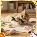 Cat Toys Bulk Plush Mice Set Fish for Indoor Kittens and Puppies