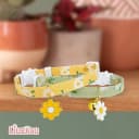 2 Pack Cotton Breakaway Cat Collar with Bell Yellow&Green Flowers Pendant Cute Kitten Cat Collar Suited to