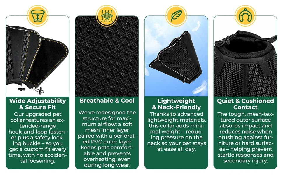 Soft Dog Cone Collar — Adjustable Elizabethan Anti-Lick Pet Recovery Collar — Upgraded Soft Dog Cone Collar — Breathable Elizabethan E-Collar