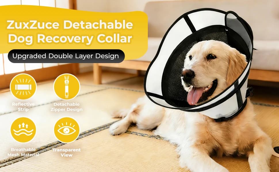 Soft Transparent Dog Cone Collar — Depth Adjustable Recovery Cone — product details
