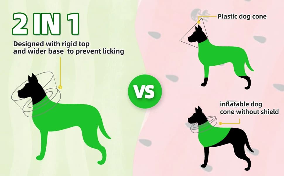Upgraded Inflatable Dog Cone Collar to Stop Licking — Soft Dog Donut Collar — 2-IN-1 Inflatable Dog Cone