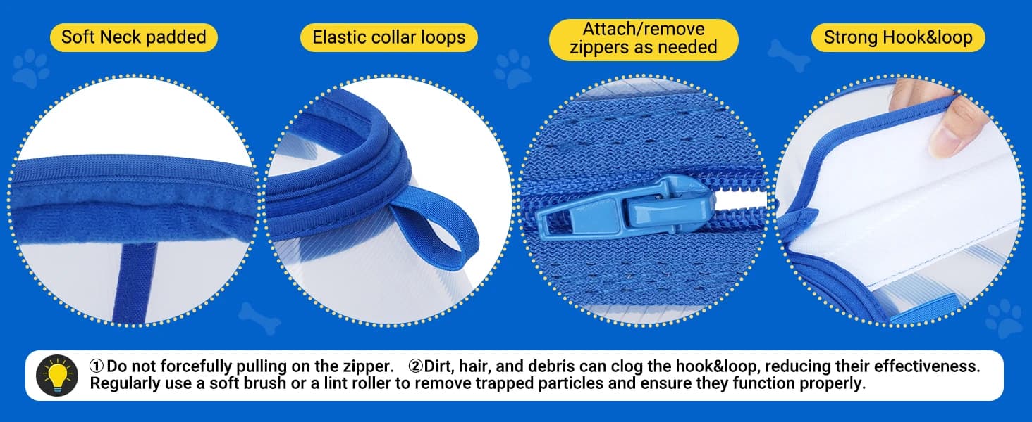 Dog Cone to Stop Licking — Clear Recovery Collar with Detachable Zipper — product details