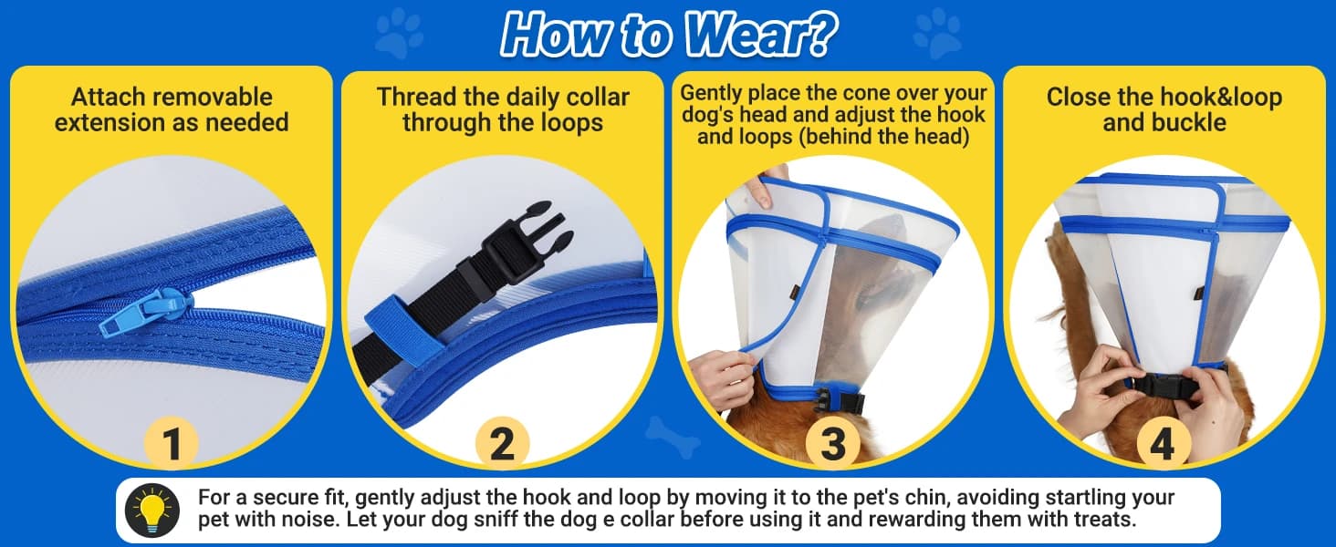 Dog Cone to Stop Licking — Clear Recovery Collar with Detachable Zipper — product details