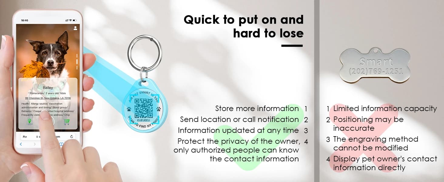 ADVENTUREMORE Pet ID Tag-2pcs QR Code Tag & Smart ID Tag Small Personalized Name Plate with Online Profile — product details