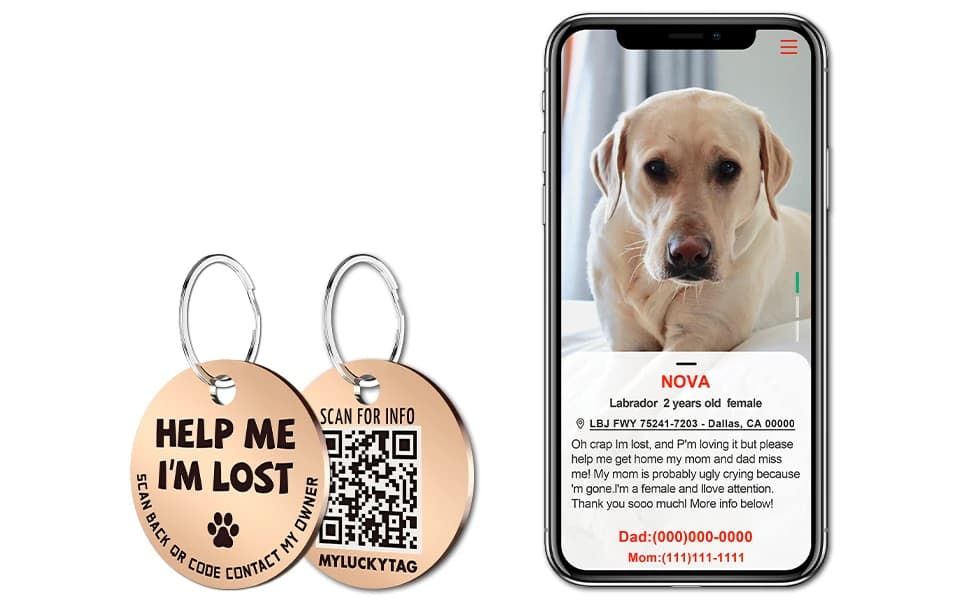 Stainless Steel QR Code Pet ID | Dog and Cat Collar Tag | Personalized Online Profile | Scanned Location Alert — product details