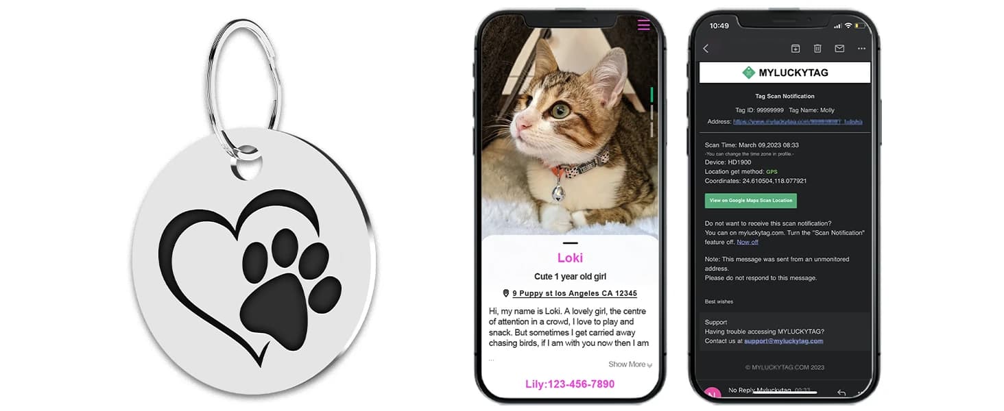 Stainless Steel QR Code Dog ID Tags Cat Tags — Pet Online Profile - Scan QR Receive Instant Pet Location Alert — product details