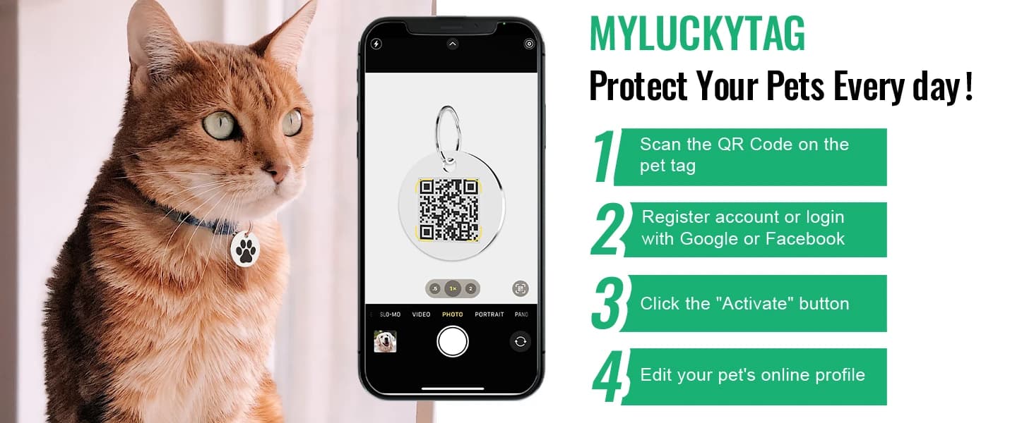 Stainless Steel QR Code Dog ID Tags Cat Tags — Pet Online Profile - Scan QR Receive Instant Pet Location Alert — product details