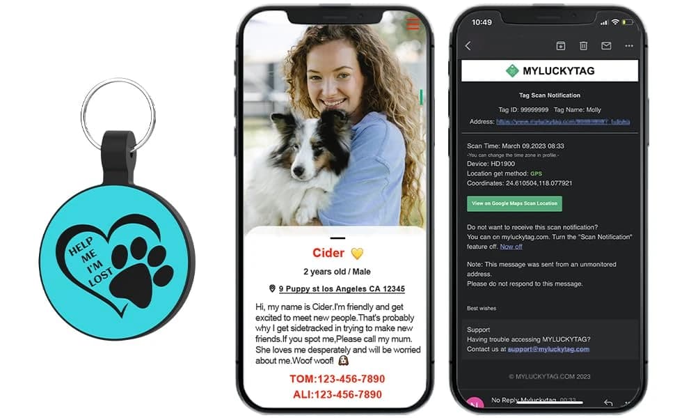 Quiet Engraved Silicone QR Code Pet ID | Personalized Dog and Cat Collar Tag | Online Profile | Location Alert — Personalized and funny online pet profiles and Scan Tag QR Code To Send Location Alert Email — View on Google Maps.