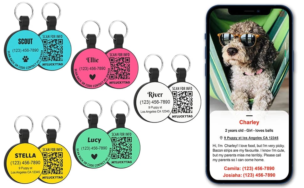 Silent Silicone QR Code Pet ID | Personalized Dog and Cat Collar Tag | Online Profile with Scanned Location — product details