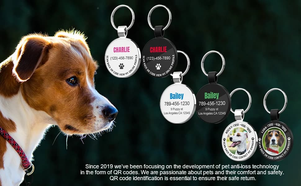 Personalized QR Code Pet ID | Dog and Cat Collar Tag | Online Profile with Instant Scanned Location Alert Email — product details