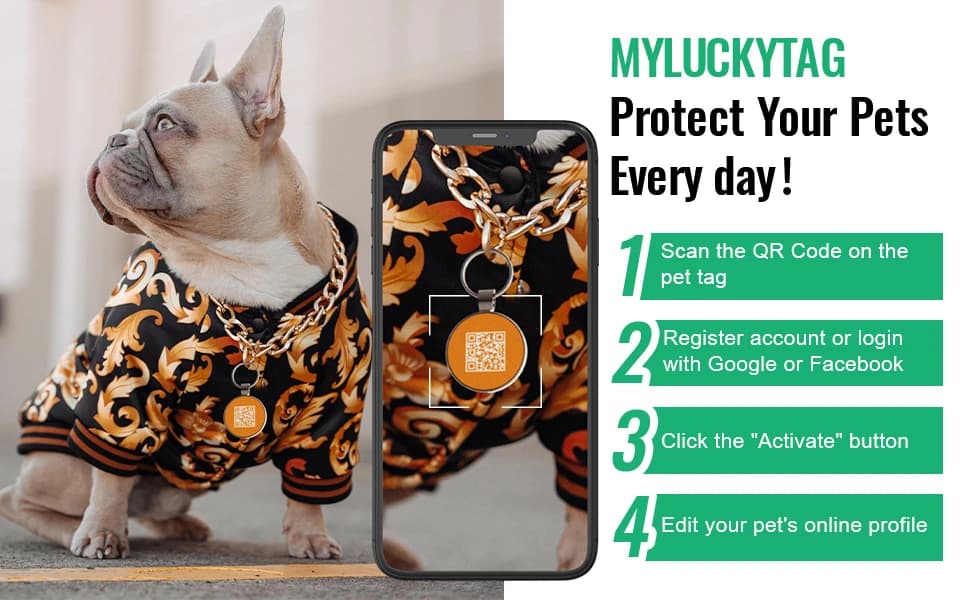 QR Code Pet ID | Personalized Dog and Cat Collar Tag | Online Profile with Instant Scanned Location Alert Email — product details