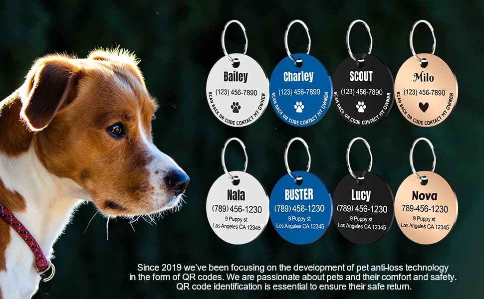 Personalized Stainless Steel QR Code Pet ID | Dog and Cat Collar Tag | Online Profile | Scanned Location Alert — product details
