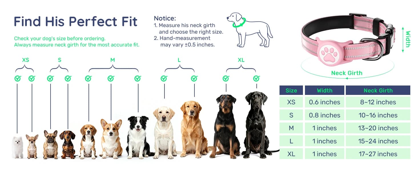 Premium Airtag Dog Collar，with IP68 Waterproof AirTag Holder — product details