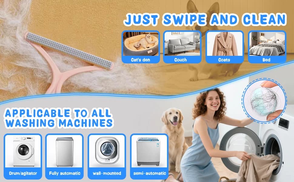 Pet Hair Removal Tool: 6 Pcs Dog and Cat Hair Remover - Reusable Pet Hair Remover with Laundry Pet Hair Catcher — product details