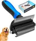 [ 2 in 1 design ] Undercoat Rake and Deshedding Tool for Dogs and Cats - Dematting Comb for Long Hair Pets