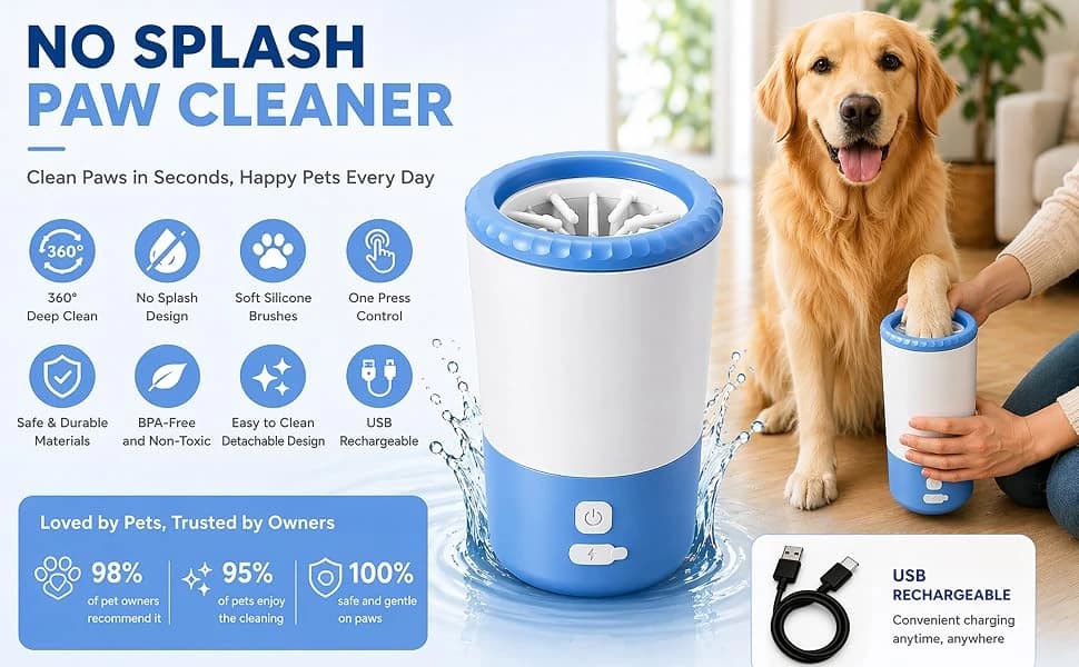 Electric Dog Paw Cleaner Cup – Rechargeable Paw Cleaning Device with Soft Silicone Bristles — product details