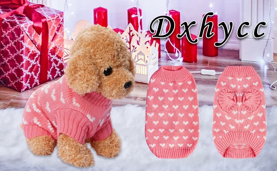 Dog Knitted Sweater Heart Puppy Sweater Warm Soft Pet Holiday Clothes for Small Dogs and Cats — product details