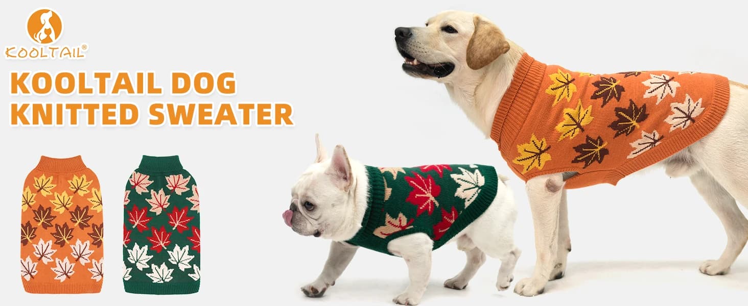 Small Dog Sweater — Fall Dog Sweater with Autumn Maple Leaf Pattern — Maple Leaf Pattern Dog Sweater for Small, Medium, and Large Dogs